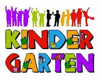 clip art of children holding hands above the word KINDERGARTEN in large block letters