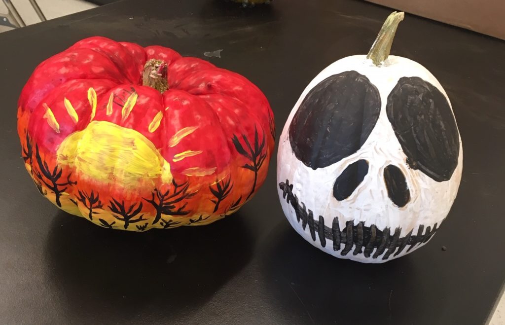 2 painted pumpkins
