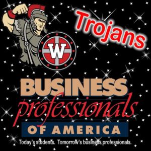 Trojan mascot with black starry sky in background with "Business Professionals of America, Today's Students. Tomorrow's business professions." written below mascot.