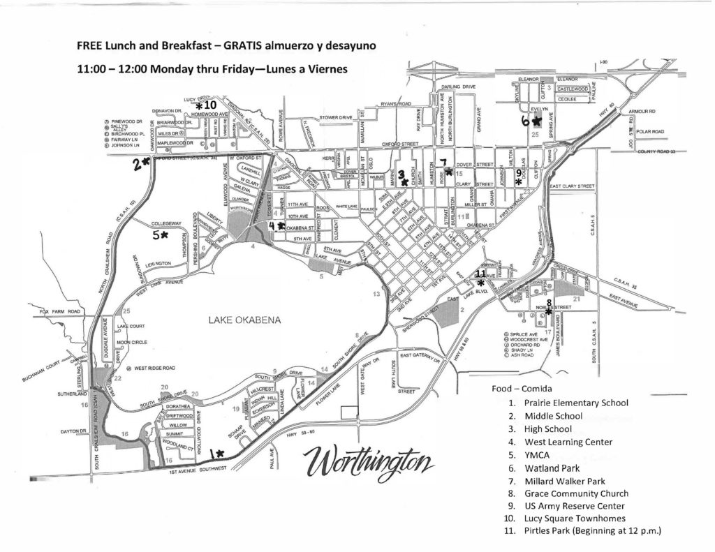 Map of the Worthington food distribution sites.