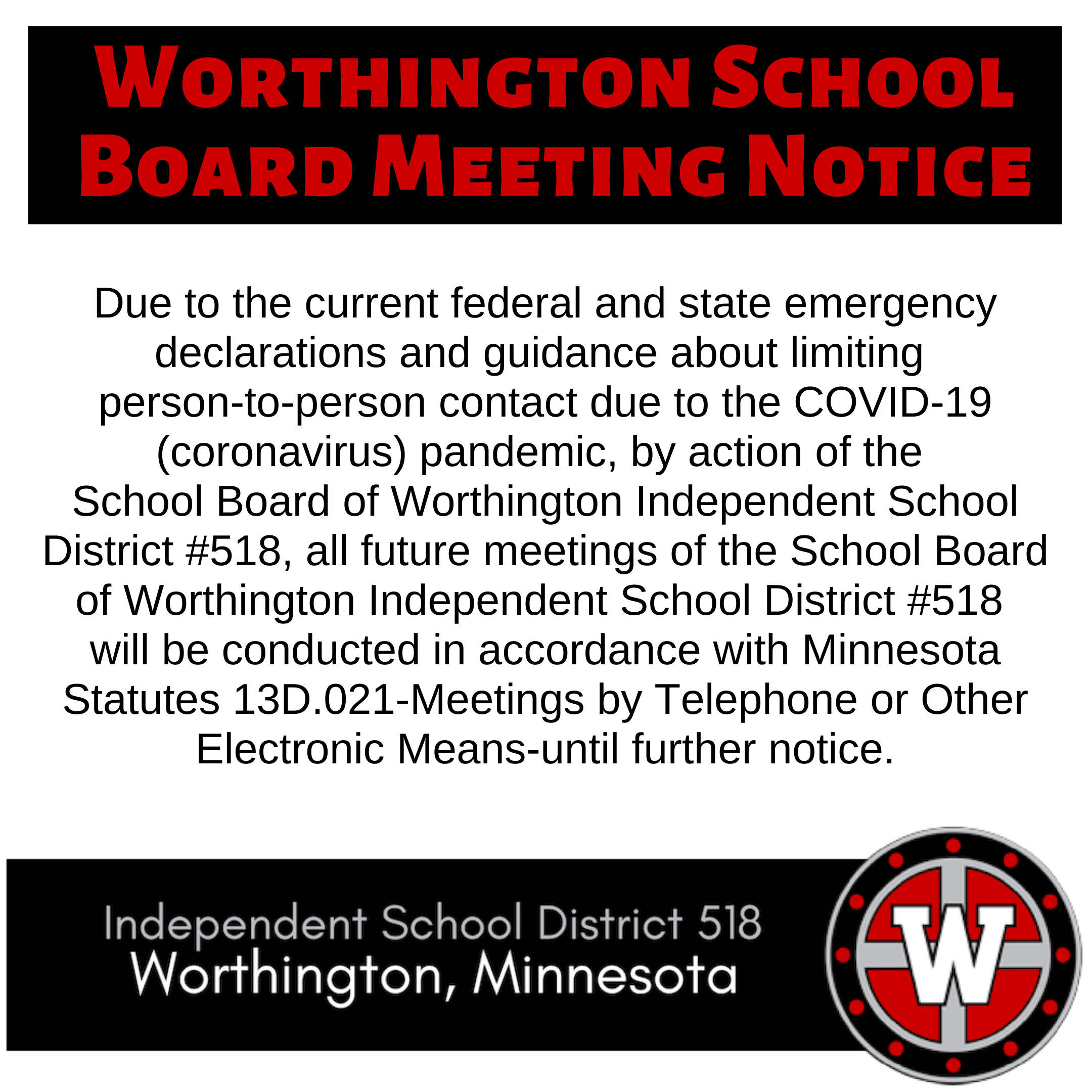 Worthington School Board Meeting Notice Independent School District 518