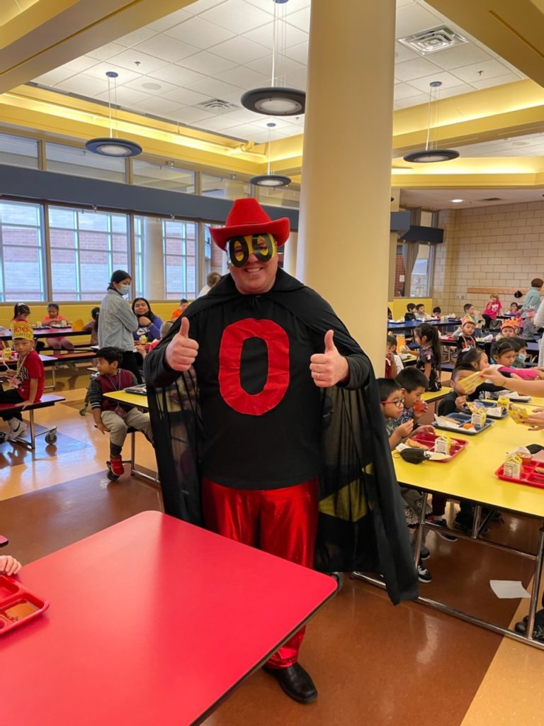 Zero the Hero in the cafeteria