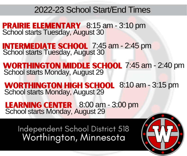 2022 2023 School Start/End Times Independent School District 518