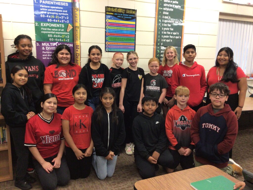 10 middle school students in classroom